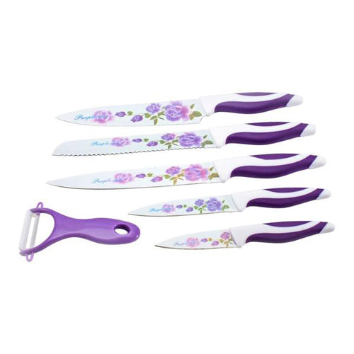 Lightahead Stainless Steel 6 pcs colored Knives set - Chef, Bread, Carving, Utility,Paring Knife