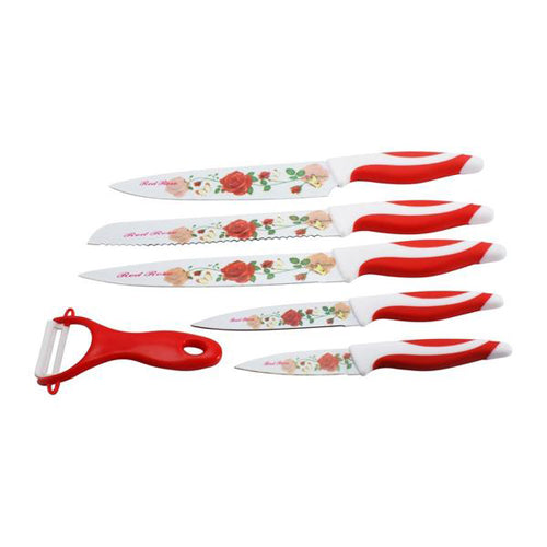 Lightahead Stainless Steel 6 pcs colored Knives set - Chef, Bread, Carving, Utility,Paring Knife