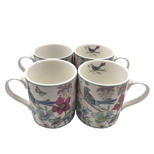 Lightahead Elegant Bone China Coffee Mug set of 4 cup in Blue Bird Design 8.5 oz each in gift box
