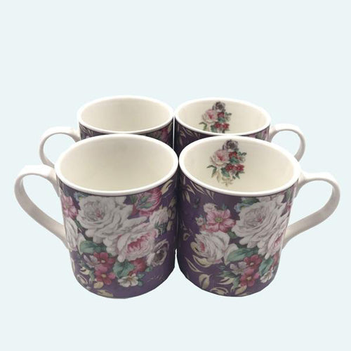 Lightahead Bone China Coffee Tea Mug set of 4 in Beautiful Roses Design 8.5oz each cup in gift box