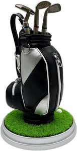 USGOLFER Mini Desktop Golf Souvenir Set with 3 Pens Shaped Like Golf Clubs a Miniature Golf Bag Pen Holder, Grass mat Stand with Ball, Novelty Golf Gifts Souvenirs (Silver)