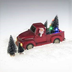 Lightahead Musical Christmas Santa in Pickup Truck Figurine with Colorful LED Light and 8 Melodies