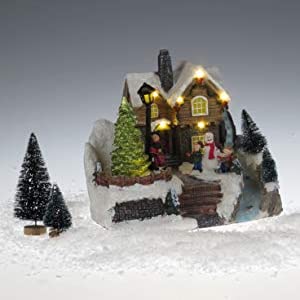 Lightahead Musical Christmas Snow House Figurine with Turning Tree Scene, LED Light with 8 Melodies