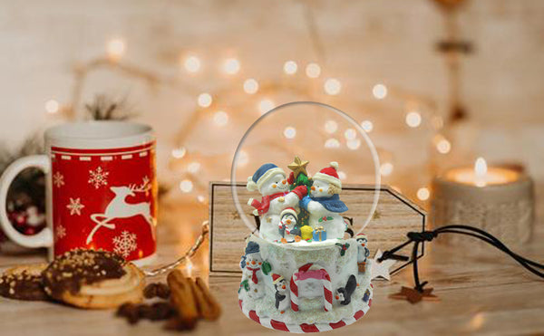 Lightahead Musical Christmas Snowman 100MM Polyresin Snow Globe with falling Snowflakes & music
