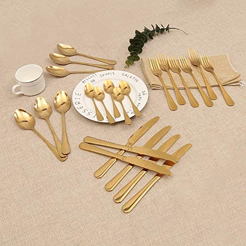 Lightahead 24pcs Stainless Steel Flatware Tableware Gold Colored Cutlery Set in Golden Gift box