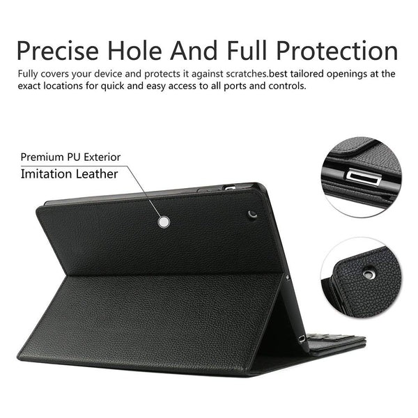 Lightahead iPad 2 3 4 keyboard case, Leather Smart Case Stand Folio Cover with Detachable Wireless Bluetooth Keyboard for Apple iPad 2/ ipad 3/ ipad 4 (9.7 inch) - Black