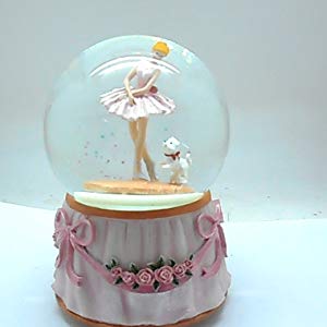 Lightahead Musical Ballerina with baby bear in a 100MM Polyresin Water Snow Globe Ball with Inside Figurine Rotating playing music