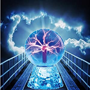 Lightahead 8" Crystal Plasma Ball Lamp Blue Color Globe Design with Transparent Base Touch Sound Sensitive