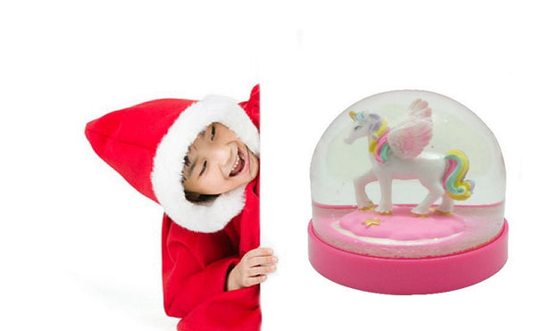Lightahead Mini Water Globe with Cute Unicorn Inside and Pink Base,Table Top Decorations Christmas, Valentine Gifts
