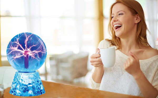 Lightahead 8" Crystal Plasma Ball Lamp Blue Color Globe Design with Transparent Base Touch Sound Sensitive