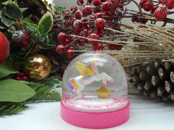 Lightahead Mini Unicorn Snow Globe with Glitter Inside and Pink Base,Table Top Decorations Christmas, Birthday Gifts