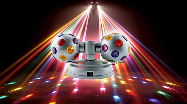 Lightahead®LED 4" Twin Disco Ball with UL adaptor Double rotating, two 4" colourful disco balls