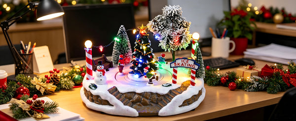 Lightahead Christmas Ice Skating Scene LED Musical Turning Skaters 8 Songs