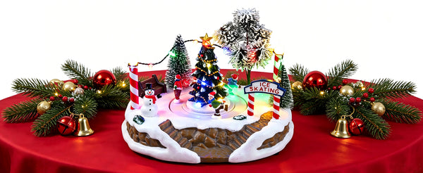 Lightahead Christmas Ice Skating Scene LED Musical Turning Skaters 8 Songs