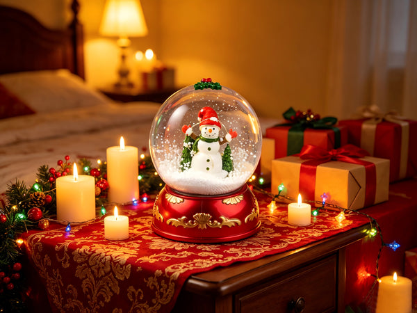 Lightahead Christmas Musical Snowman 100mm Snow Globe with Falling Snow | Handcrafted, Glitter Snow Effect, LED Lit, Water Globe, Holiday Decoration, 8 Melodies