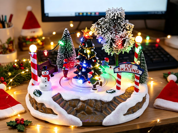 Lightahead Christmas Ice Skating Scene LED Musical Turning Skaters 8 Songs