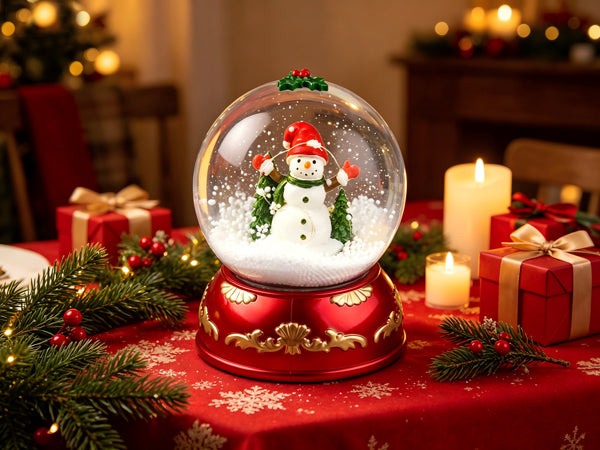 Lightahead Christmas Musical Snowman 100mm Snow Globe with Falling Snow | Handcrafted, Glitter Snow Effect, LED Lit, Water Globe, Holiday Decoration, 8 Melodies