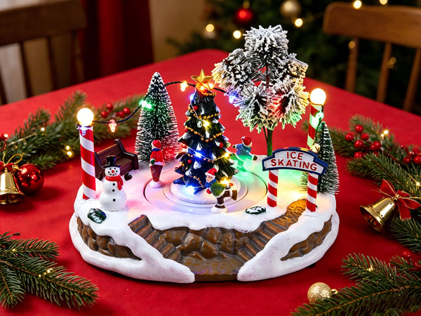 Lightahead Christmas Ice Skating Scene LED Musical Turning Skaters 8 Songs