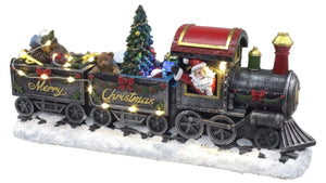 Lightahead Musical Christmas Turning Tree Scene Figurine Santa in Locomotive Train with LED Light and 8 Melodies Tabletop Centerpieces