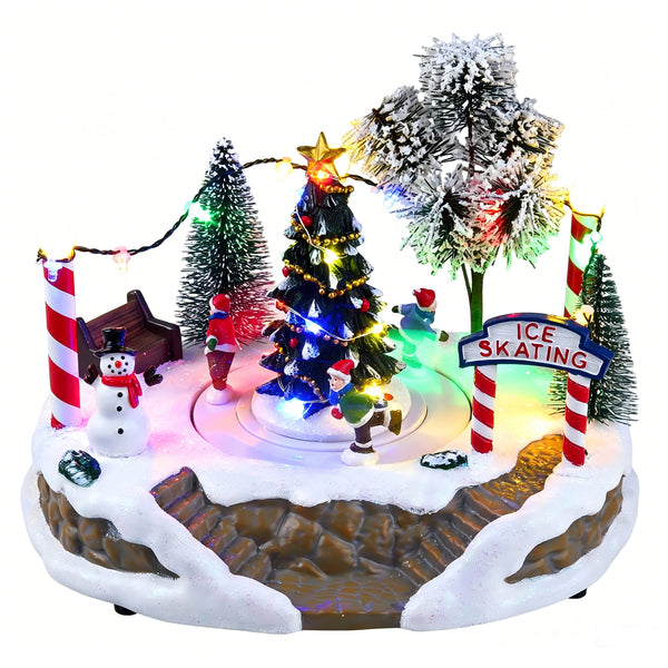 Lightahead Christmas Ice Skating Scene LED Musical Turning Skaters 8 Songs