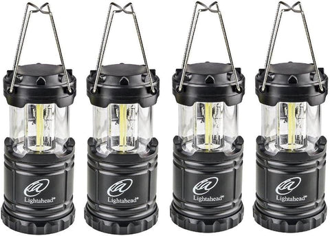 Lightahead Set of 4 Portable Outdoor LED Camping Lantern, Black, Collapsible. Great for Emergency, Tent Light, Backpacking (Without Battery)