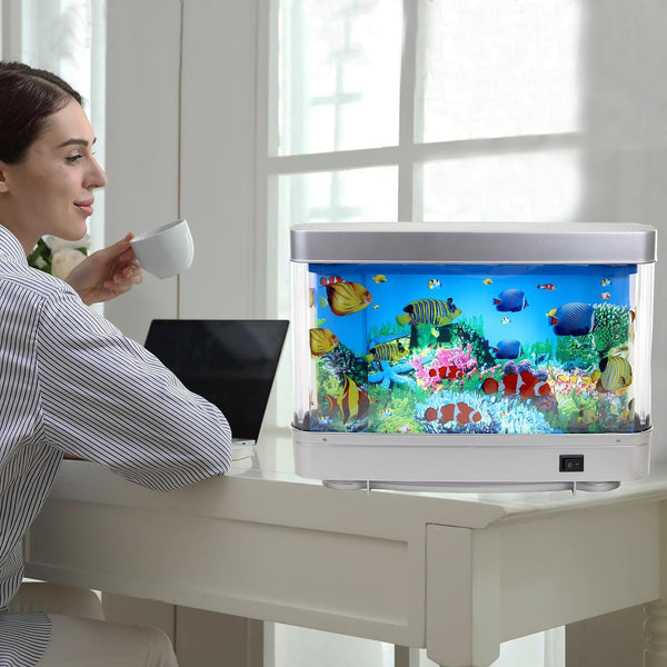 Lightahead Sensory Artificial Aquarium Lamp – LED Virtual Fake Fish Tank with Moving Marine Life Animation Ocean in Motion– Relaxing Ocean Scene Night Light for Kids and Adults (Marine Life A)