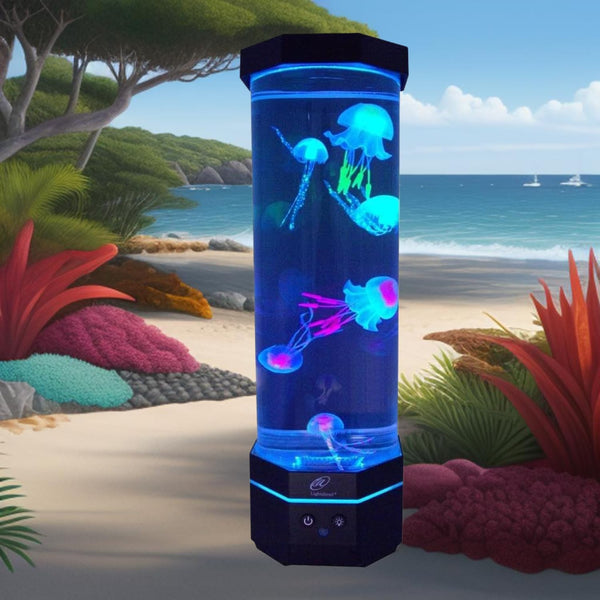 Lightahead LED Sensory Jellyfish Aquarium Lamp with Bluetooth Speaker and Color Changing Light Effects. Majestic and Standing Tall at 16 Inches! Large (16 Inches Tall)