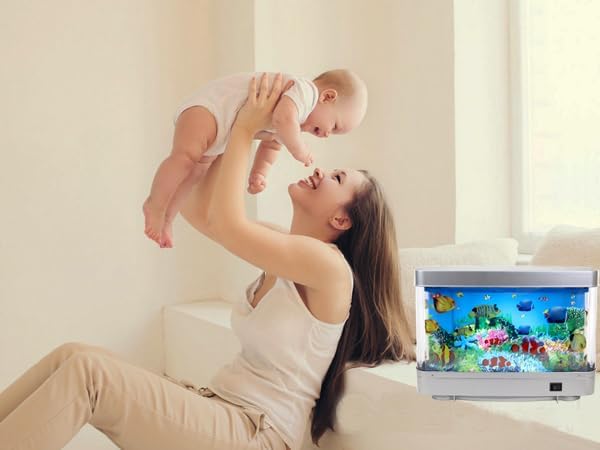 Lightahead Sensory Artificial Aquarium Lamp – LED Virtual Fake Fish Tank with Moving Marine Life Animation Ocean in Motion– Relaxing Ocean Scene Night Light for Kids and Adults (Marine Life A)