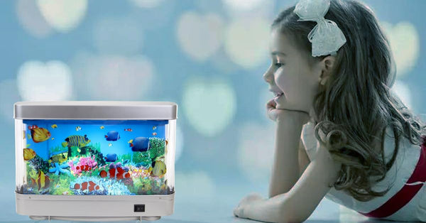 Lightahead Sensory Artificial Aquarium Lamp – LED Virtual Fake Fish Tank with Moving Marine Life Animation Ocean in Motion– Relaxing Ocean Scene Night Light for Kids and Adults (Marine Life A)