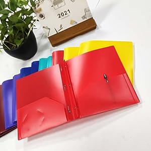 Lightahead 2 Pocket Poly Folders with 3 Prongs fasteners, 12 X 9.3 Inches, in colors Blue Green Orange Yellow Purple Maroon, Pack of 12 , LAE293B