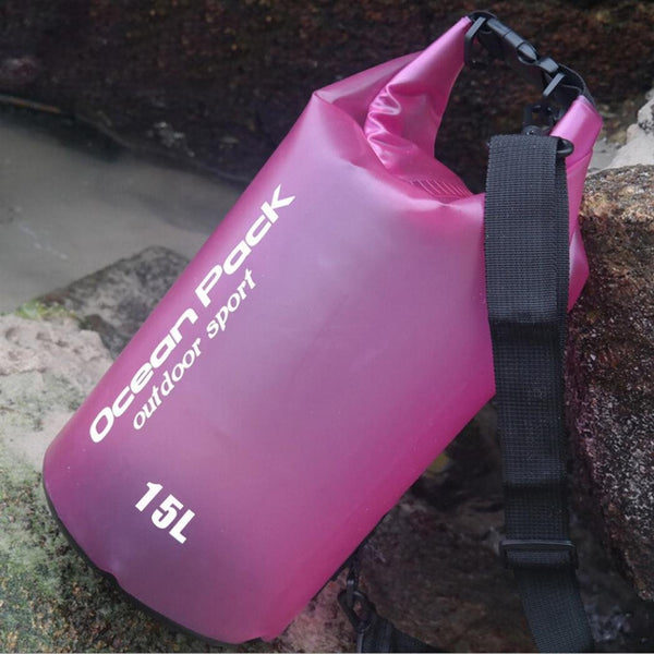 Lightahead Transparent Waterproof Dry Bags 15L for Kayaking/ Canoeing/ Rafting/ Beach/ Hiking-Pink