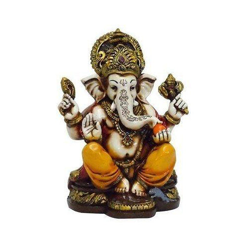 Lightahead The Blessing. A Colored & Gold Statue of Lord Ganesh Ganpati Elephant Hindu God Made from Marble Powder in India