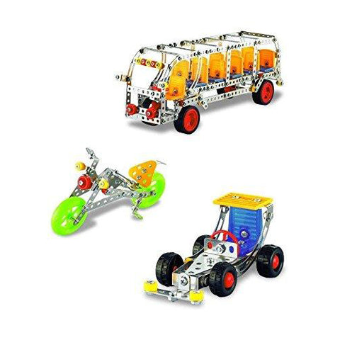 Lightahead Assembly Metal Model Kits Toy Building Puzzles Construction Play Set, 605 pcs metal blocks of traffic series can make 3 designs (Bus, Racing Car, Motorcycle)