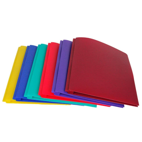 Lightahead 2 Pocket Poly Folders with 3 Prongs fasteners, 12 X 9.3 Inches, in colors Blue Green Orange Yellow Purple Maroon, Pack of 12 , LAE293B
