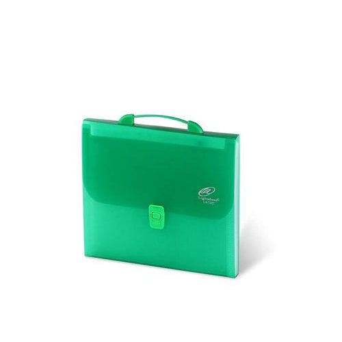 Lightahead LA-7557 Expanding File Folder with 12 Pockets Tabs, Handle & Insert Button Green Color