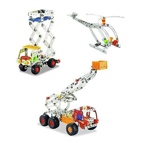 Lightahead Assembly Metal Model Kits Toy Building Puzzles Construction Play Set, 691 pcs metal blocks builder center can make 3 designs (Crane, Helicopter, Truck)