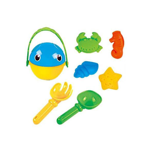 Lightahead 7pcs Beach Bucket Rake, Shovel, moulds Toys Playset for Kids in reuseable zipper bag