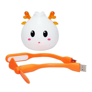 Lightahead® Mini Dual Function USB Fan + USB LED Light Lamp Portable Flexible Inter-Changeable with Cat shaped lamp base