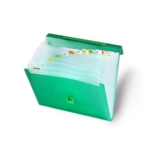 Lightahead LA-7557 Expanding File Folder with 12 Pockets Tabs, Handle & Insert Button Green Color