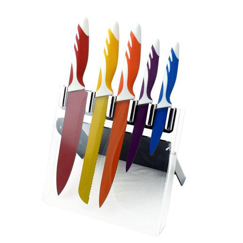 Lightahead Colorful Stainless Steel Knives set 6 pc-Chef,Bread,Carving, Utility,Paring Knife, Slicer