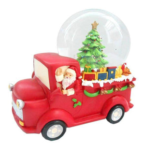 Lightahead Poly resin 100MM Santa Driving Truck Musical Water Ball, Snow Globe with the Inside Figurine Revolving