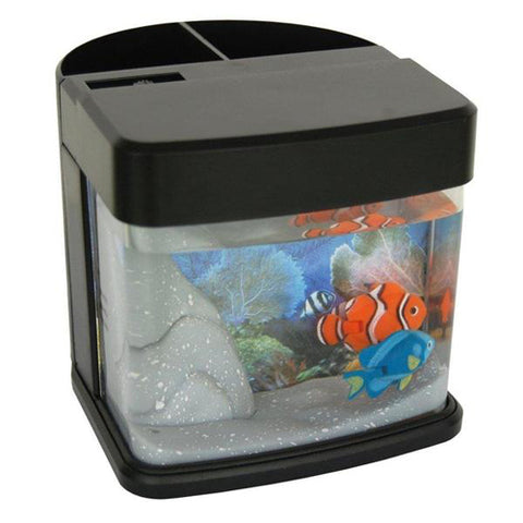 Lightahead Pen Pencil Holder stand Mini Artificial Aquarium with Color LED 2 Swimming Fish Tank