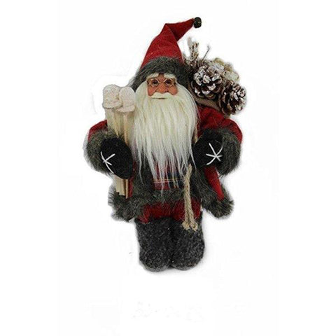 Lightahead 12 inch Santa Claus Standing Red/Black Christmas Figurine Decoration Santa with Ski