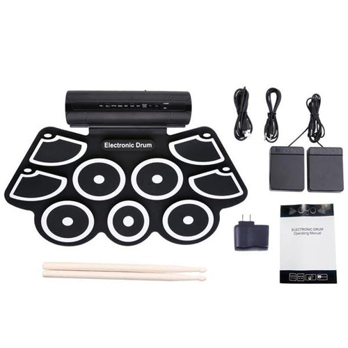 Lightahead Portable 9 Pads, 2 Pedals Electronic Roll Up Drum Kit, Built in Speakers, Drumsticks