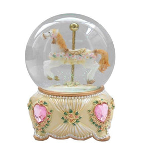 Lightahead 100MM Carousel Horse Snow Water Globe ball with Music playing