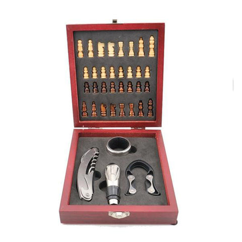 Lightahead 4 pcs Wine Chess Gift Set, Wine Bottle Opener Tool Kit with Chess Set Gift Box