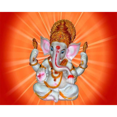 The Blessing A White & Gold statue of Lord Ganesh Elephant Hindu God made from Porcelain