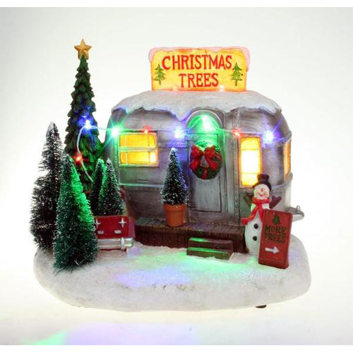 Lightahead Christmas Tree Selling RV Trailer Home with Snowman and Colorful LED Light and Musical with 8 Melodies