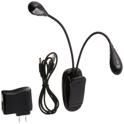 Lightahead Gooseneck Book Reading Light with 2 Adjustable Arms, 4 LEDs on Each Lamp (Rechargeable)