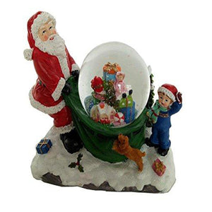 Lightahead Polyresin Santa Water Snow globe with flying snow, LED lights & Music with 8 melodies playing
